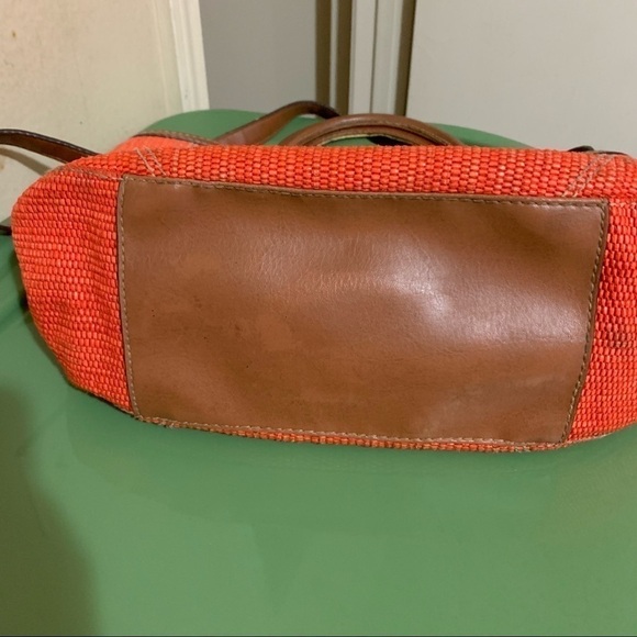 Fossil 1934 Orange Handbag Woven Straw Vegan Leather Satchel Crossbody Strap - Picture 5 of 6